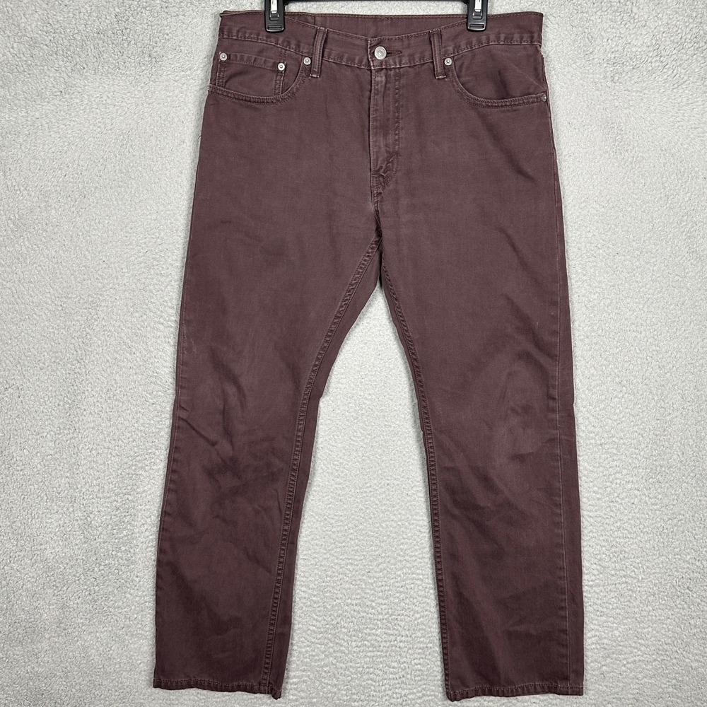 Levis 514 Jeans Mens 34X30 Straight Fit Burgundy White Tab 5-Pocket Denim EUC